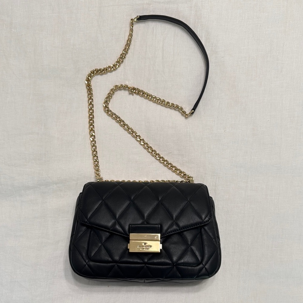Kate Spade Black Quilted Leather Bag with Gold Chain